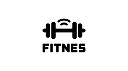 Fitness logo with dumbbell and wifi symbol on white background for healthy lifestyle and technology concept