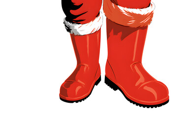Red Christmas Boots Illustration: Festive Winter Fashion with Fur and Rubber Shoes Design