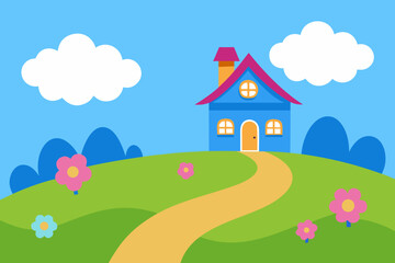 Fototapeta premium landscape with house and flowers