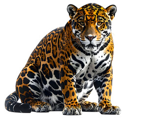 Obraz premium Majestic spotted feline with alert gaze, seated powerfully