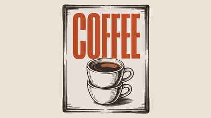 Vintage-style illustration of two coffee cups with bold coffee text