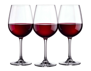 Three glasses of rich red liquid, elegantly presented