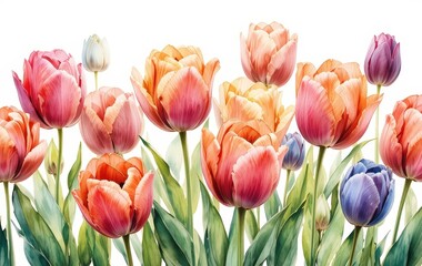 Fototapeta premium Vibrant Tulips in Full Bloom on a Bright White Background