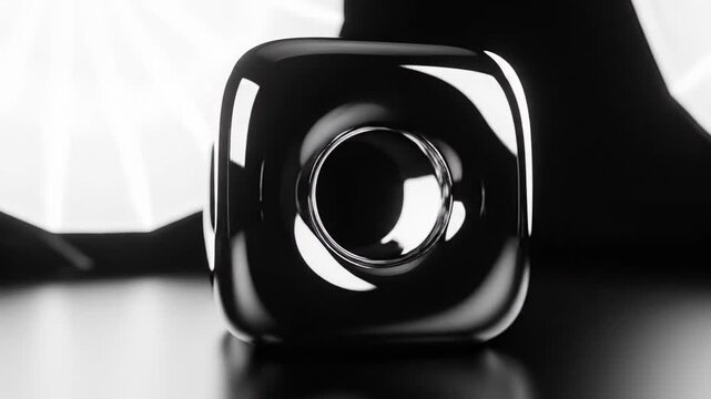 Abstract Black Cube Object with Reflective Surfaces and Soft Lighting.