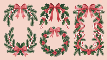 Christmas Wreath Collection with Ribbons and Bows