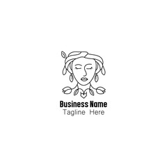 Elegant Woman with Floral Headdress Line Art Logo