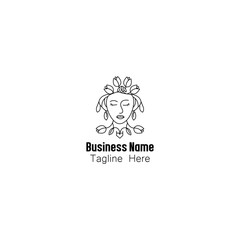 Elegant Woman with Floral Headdress Line Art Logo