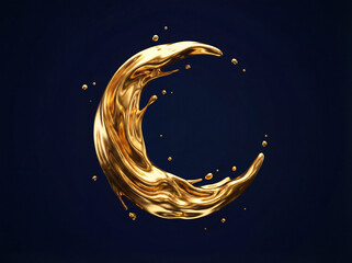 Golden Liquid Splash Crescent Shape Dark Background