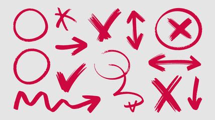 Hand-drawn Red Arrows and Symbols for Design and Illustration © Digishopppp