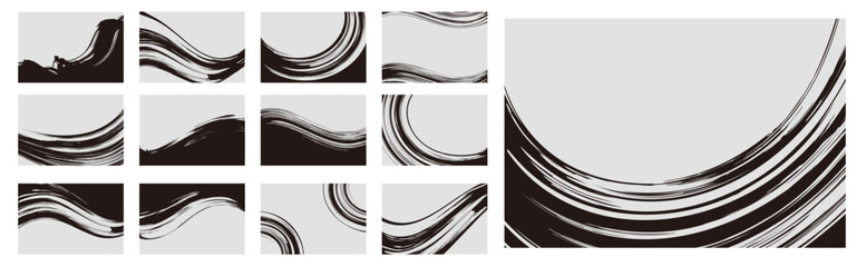 筆で描いた和風背景素材のセット