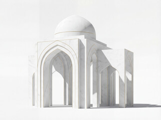 Modern Minimalist White Marble Structure with Golden Arches