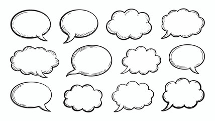 Hand-drawn comic speech bubbles set, blank for customization, on white background