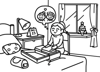 Woman Packing to Go Home for the Holidays.