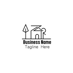 Minimalist Home, Tree, and Person Line Art Logo Concept