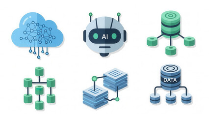 futuristic artificial intelligence concepts with digital data structures and robotic elements
