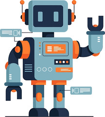 Fototapeta premium Advanced AI Robot Character Illustration with Digital Interface Elements Representing Modern Technology, Automation, and Future Innovation Concepts