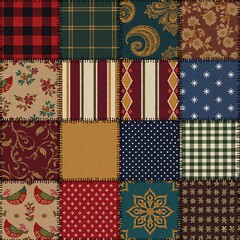 Obraz premium Patchwork with different patterns of warm tones.