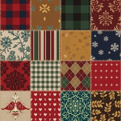 Patchwork with different patterns of warm tones.