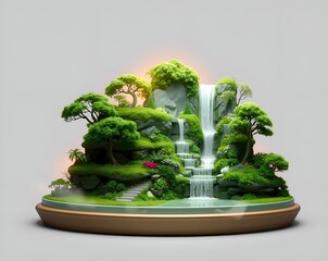 Lush Miniature Waterfall Landscape: A Tranquil, Verdant Paradise
