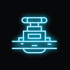 Blue neon sign of an oil platform mining oil on a black background