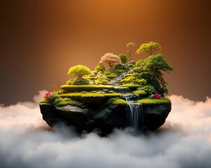 Floating Isle of Verdant Dreams and Cascading Waterfalls