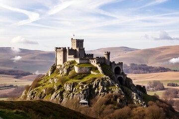 Harlech Castle Perched on Rocky Outcrop, Wales