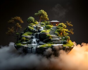 Serene Floating Island Zen Garden Sanctuary Landscape