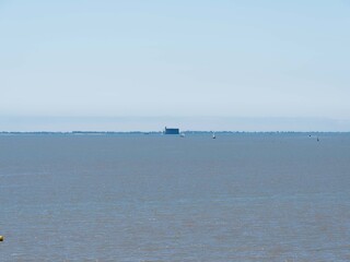 Fort Boyard seen from the main beach of Fouras, monument on bank located between the islands of Aix, Ol&eacute;ron, Madame and the island of R&eacute; in Pertuis d'Antioche straits on Atlantic ocean 