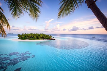 Tropical Island Paradise: Turquoise Waters and Palm Fronds