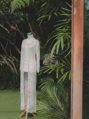 wedding dress in the garden