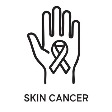 An open hand displaying a grey cancer awareness ribbon representing support for skin cancer research and prevention