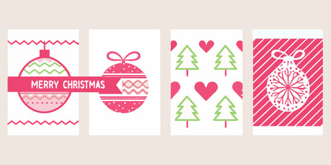 Four festive christmas card designs with pink and green elements