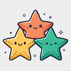Three charming cartoon starfish characters with joyful expressions and shimmering sparkles set against a delightful ocean background perfect for banners and advertisements