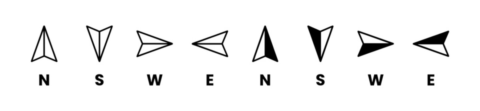 Direction compass icon set, north, south, east, west sign, direction outline and solid symbol, vector illustration.