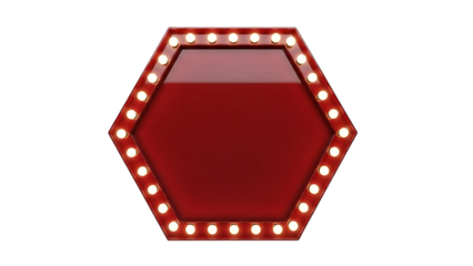 Retro hexagonal marquee sign with illuminated bulbs on a black background