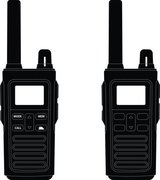 Cordless walkie talkie silhouette front view vector illustration. 