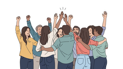 Fototapeta premium Diverse Group of People Celebrating Together with Raised Hands and High Fives