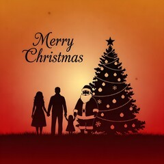 A festive christmas scene featuring a family santa and a decorated tree