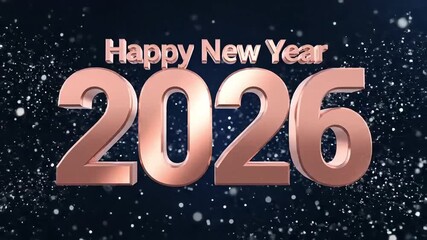 Happy New Year 2026 celebration with rose gold numbers and snowflakes - Powered by Adobe