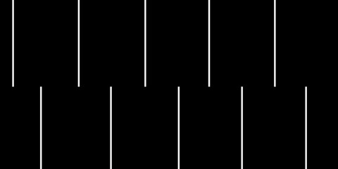 A minimalist abstract background featuring evenly spaced vertical white lines on a solid black...