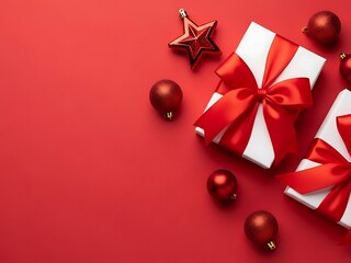 Gift of Celebration: A festive arrangement of elegantly wrapped gift boxes adorned with luxurious ribbons and complementary decorations, setting a vibrant scene of delight.