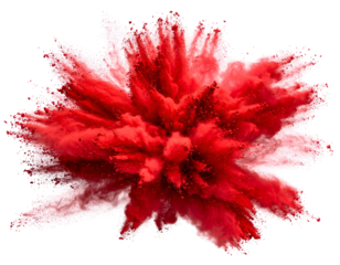 Vivid red powder explosion with fine particles captured mid-air