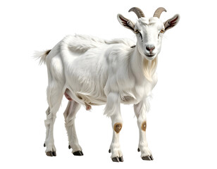 Obraz premium White goat with horns, facing forward, alert
