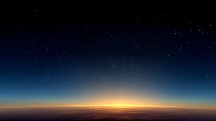 Breathtaking Earth Horizon at Sunrise From Space With Cloud Surface and Stars in Deep Blue Sky