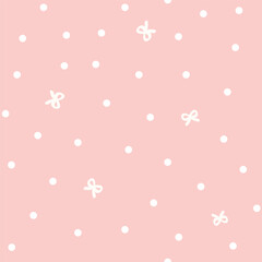 Decorative polka dot vector background. Fabric and surface pattern design with cute simple bows and points. Retro seamless pattern. Cottage aesthetic vintage groovy allover print. © Evgeniya Khudyakova