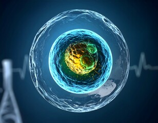 Microscopic Human Cell Structure with Glowing Organelles