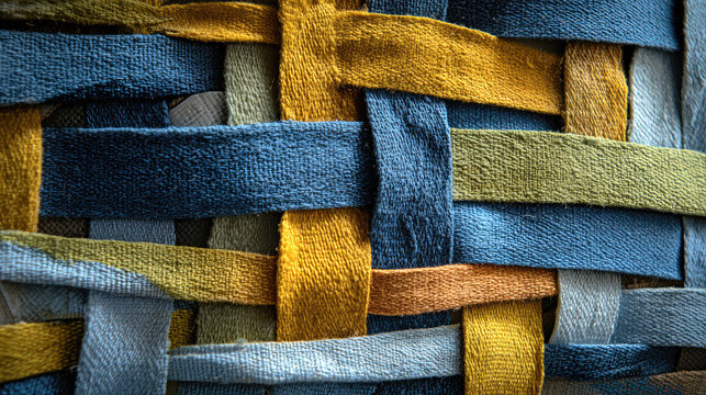 Abstract woven pattern with colorful interwoven fabric strips. - Powered by Adobe