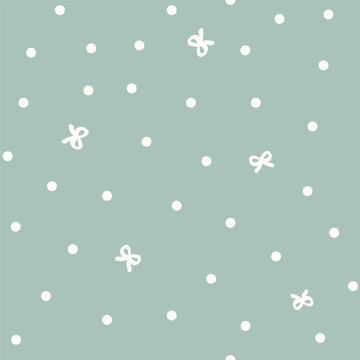 Decorative polka dot vector background. Fabric and surface pattern design with cute simple bows and points. Retro seamless pattern. Cottage aesthetic vintage groovy allover print.
