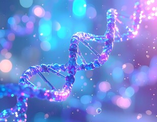 Macro Glowing Blue DNA Double Helix in Futuristic Lab