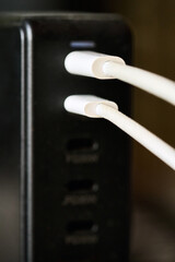 Charging station with cables in focus